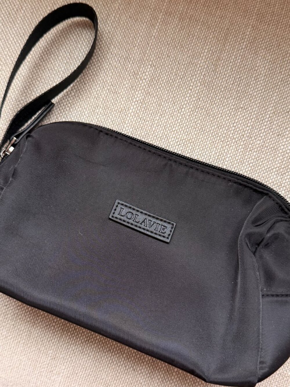 LolaVie Black Makeup Bag Cosmetic Pouch Wristlet Zip Travel